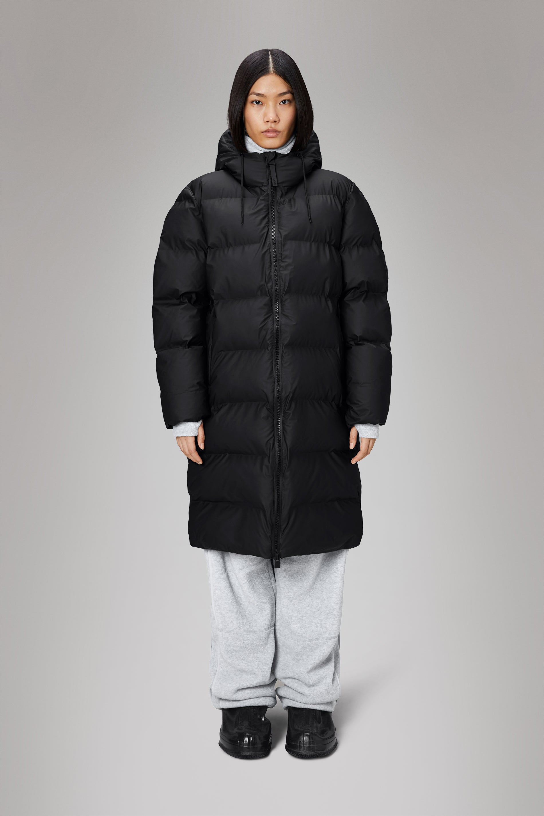 Long puffer black coat sale