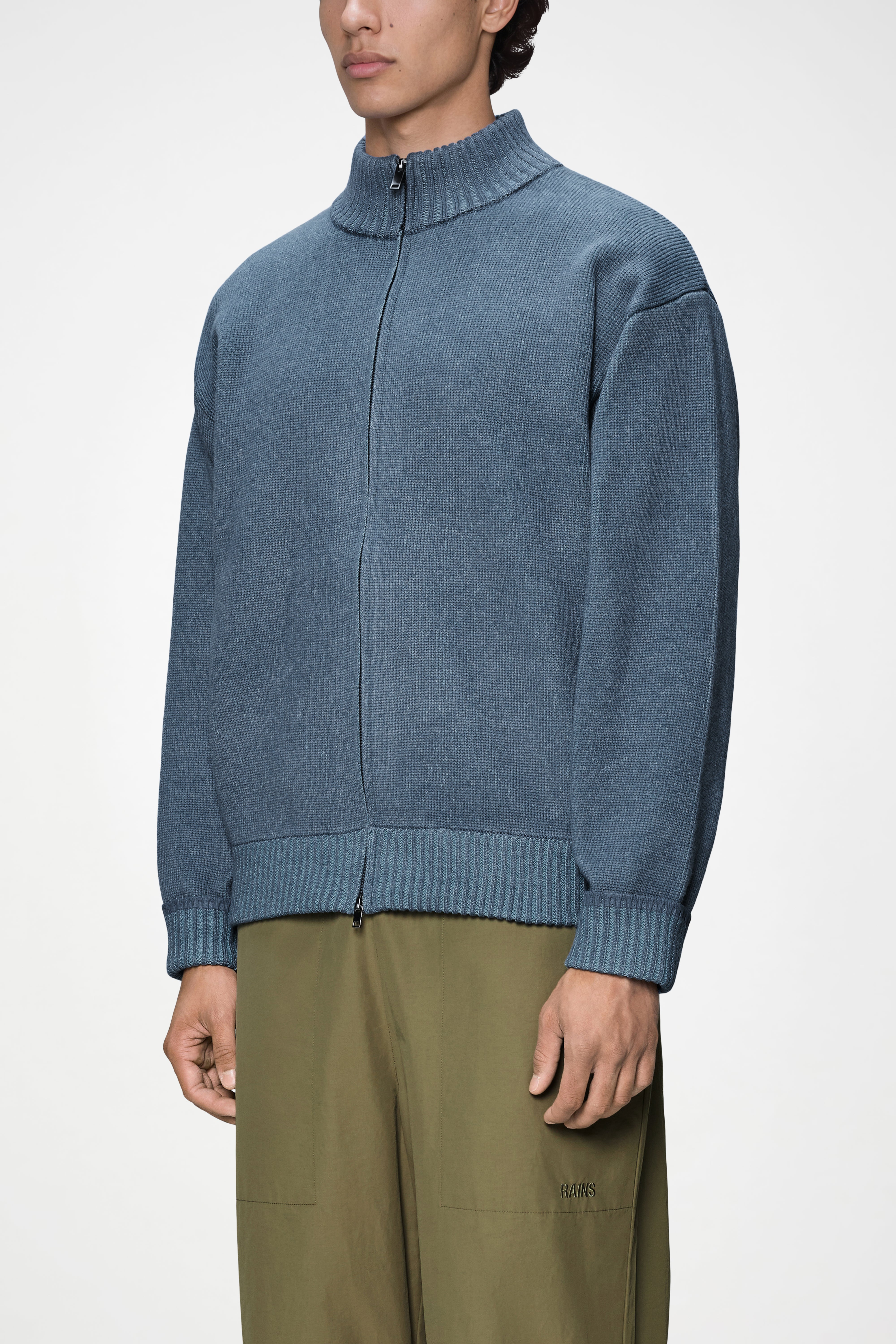 Rains® Sowa Knit Zip Cardigan in Bark / Black for $185 | 2-Year